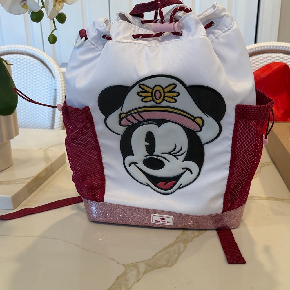 Disney Minnie Mouse White and Pink Kids Drawstring Backpack